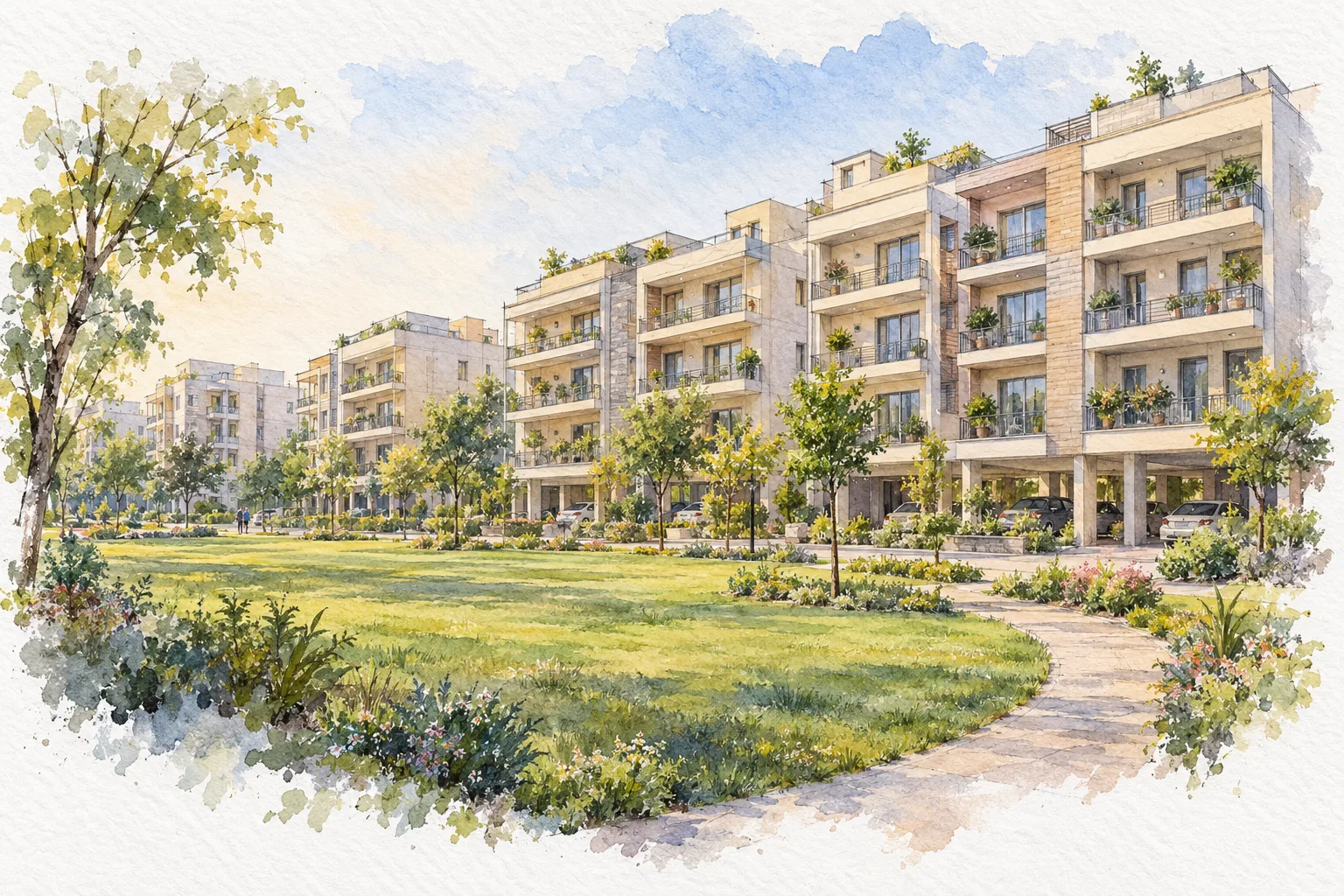 Watercolour illustration of JMS Premier Floors (not the actual project)