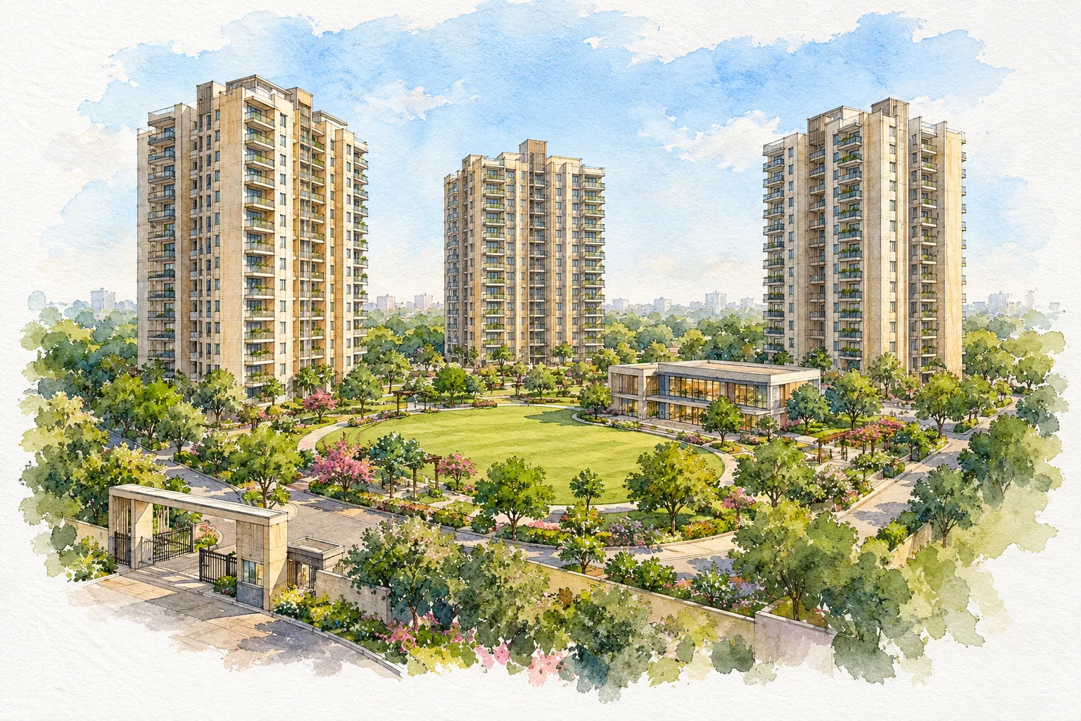 Watercolour illustration of Karyan Trevana Residences (not the actual project)