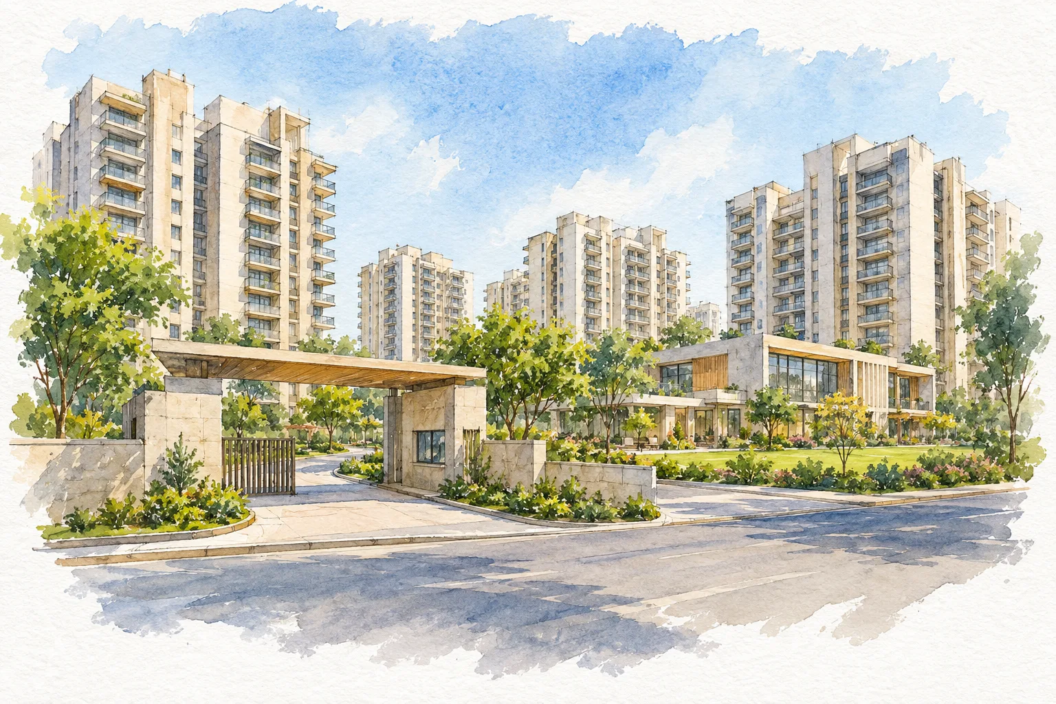 Watercolour illustration of Keshu Rajdhani County (not the actual project)
