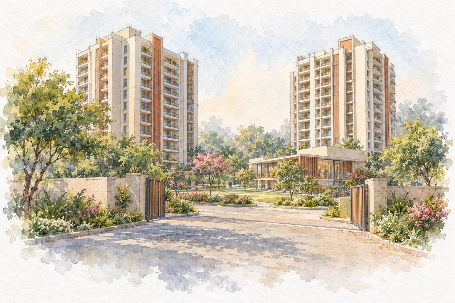 Watercolour illustration of Landmark Skyvue (not the actual project)