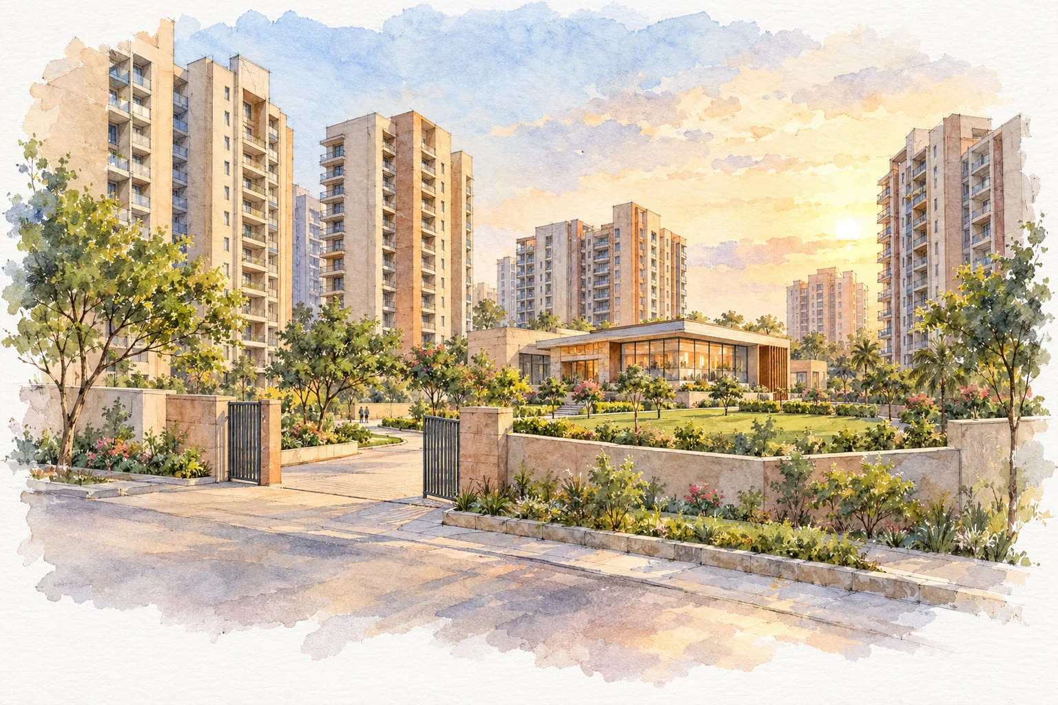 Watercolour illustration of Laxmi City Kharkhoda (not the actual project)