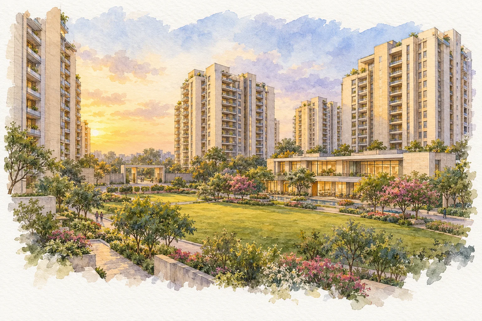 Watercolour illustration of LID Green Valley (not the actual project)