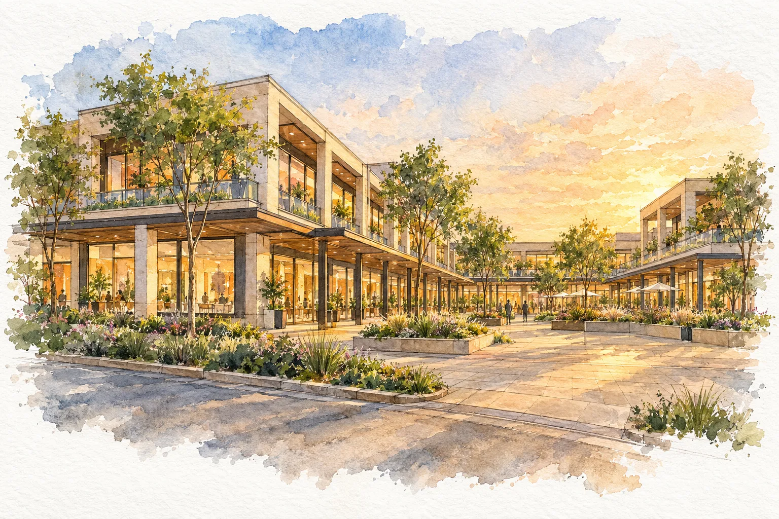 Watercolour illustration of London Mart (not the actual project)