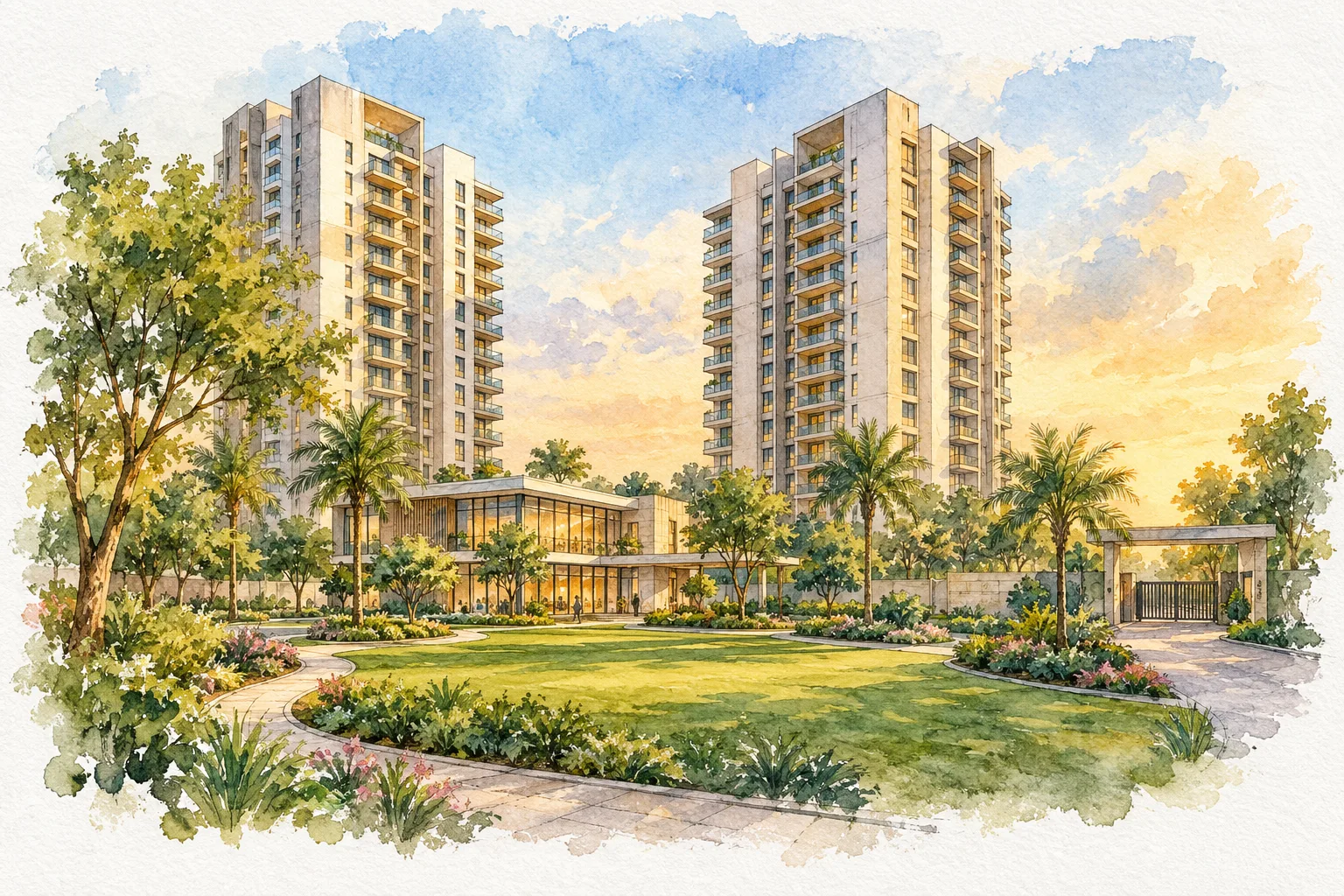 Watercolour illustration of M3M Natura (not the actual project)
