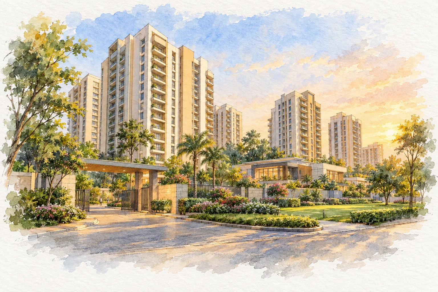 Watercolour illustration of Mahira Homes 103 (not the actual project)