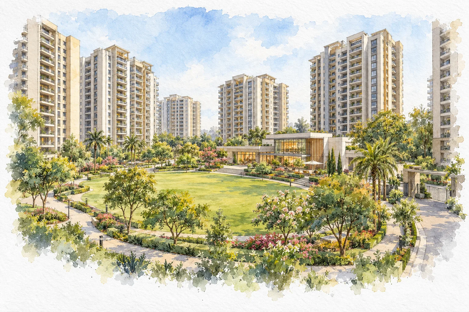 Watercolour illustration of Mansha Oaks (not the actual project)
