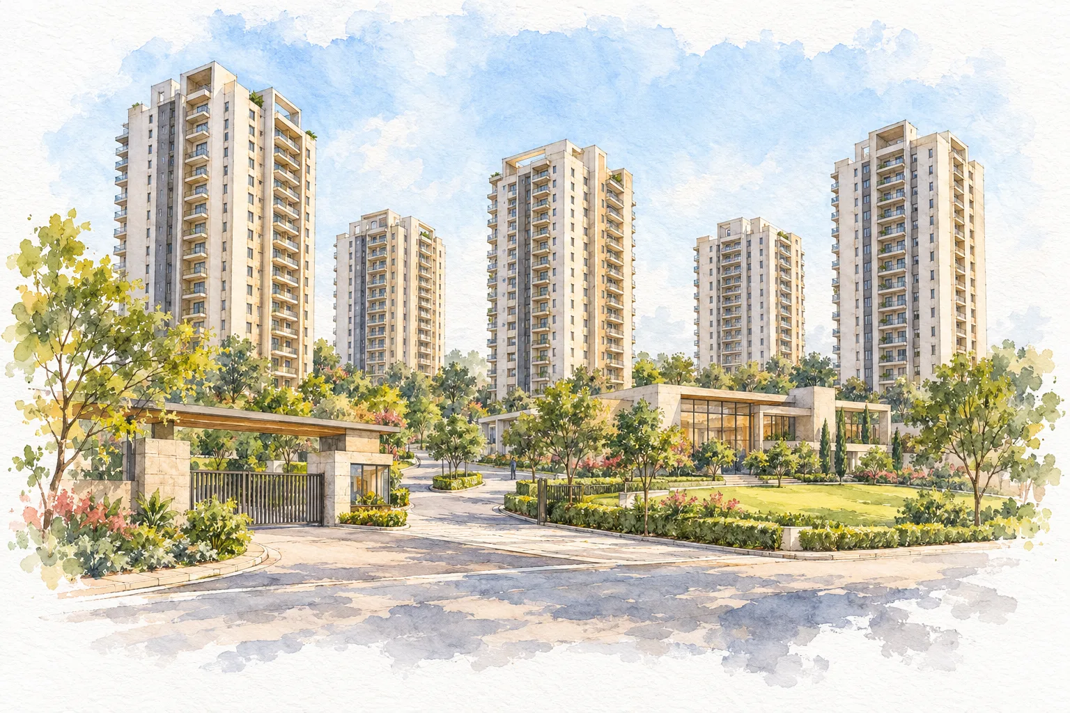 Watercolour illustration of Max Estate 361 (not the actual project)