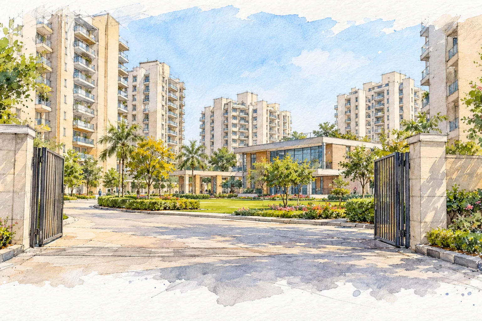 Watercolour illustration of Maxheights Dream Homes (not the actual project)