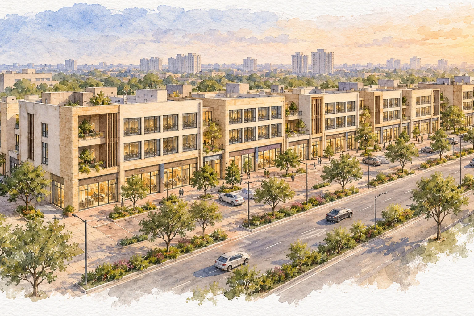Watercolour illustration of Microtek GrandFront (not the actual project)