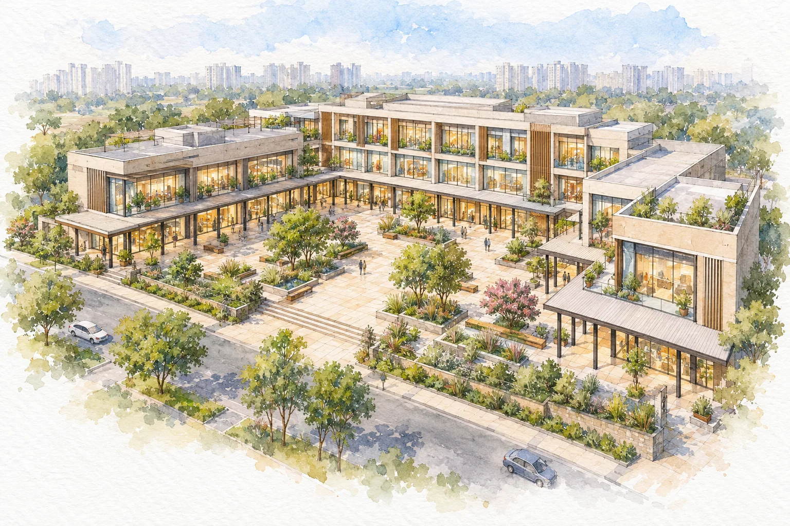 Watercolour illustration of Migsun Delta Street (not the actual project)
