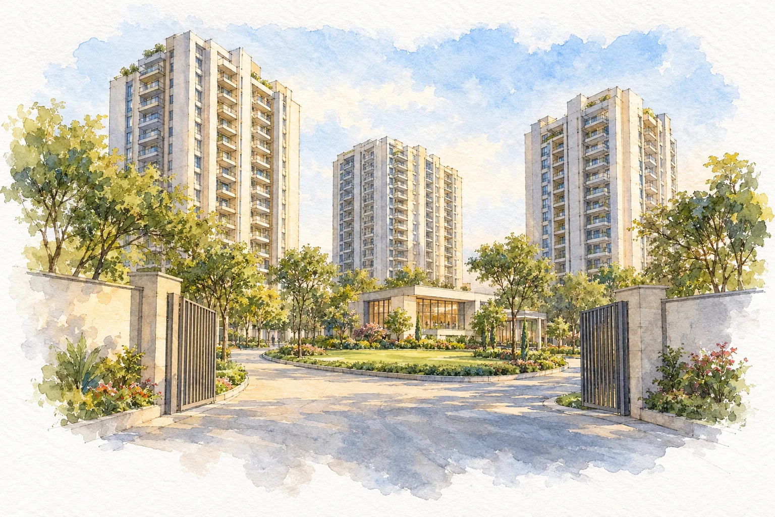 Watercolour illustration of MVN Athens (not the actual project)