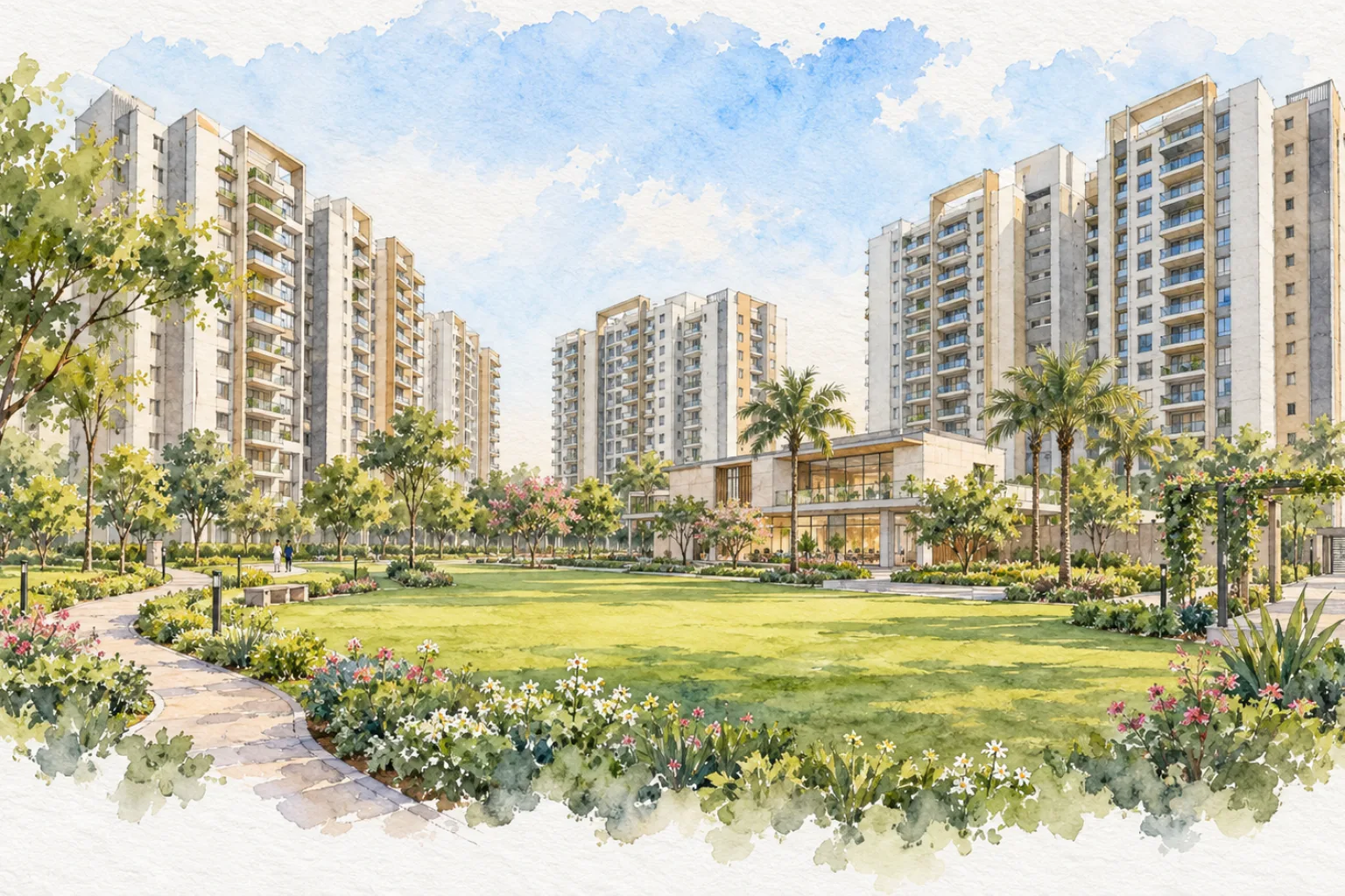 Watercolour illustration of Nextra City-3 (not the actual project)