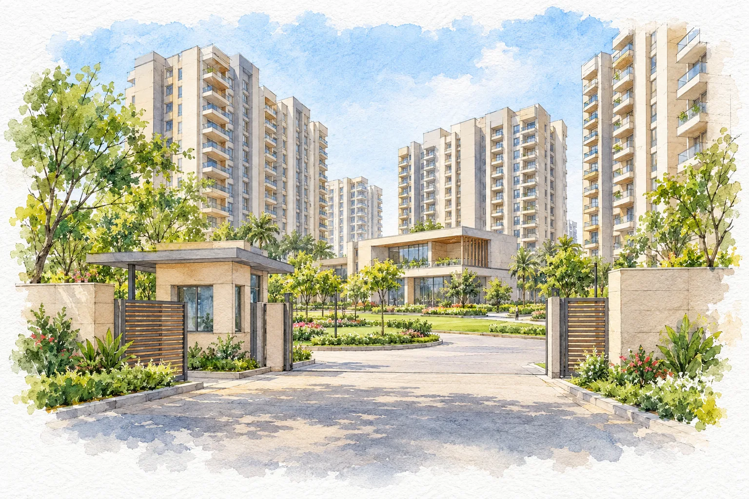 Watercolour illustration of NV City-I (not the actual project)