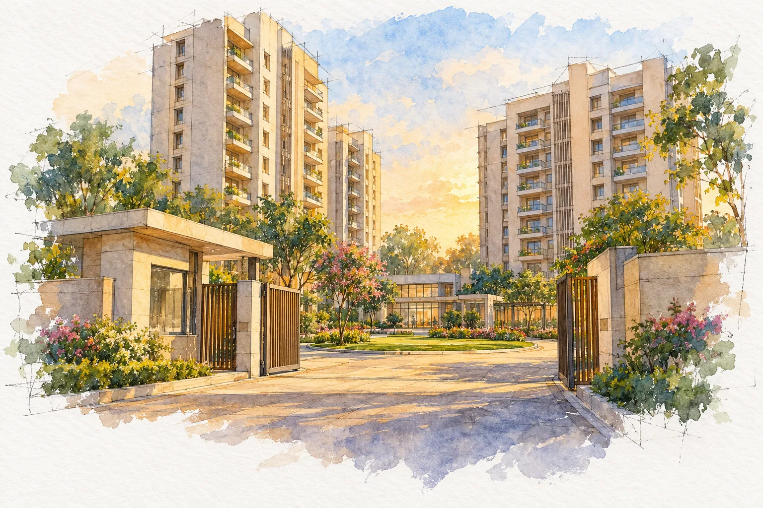 Watercolour illustration of Orchid The Consulate Apartments (not the actual project)