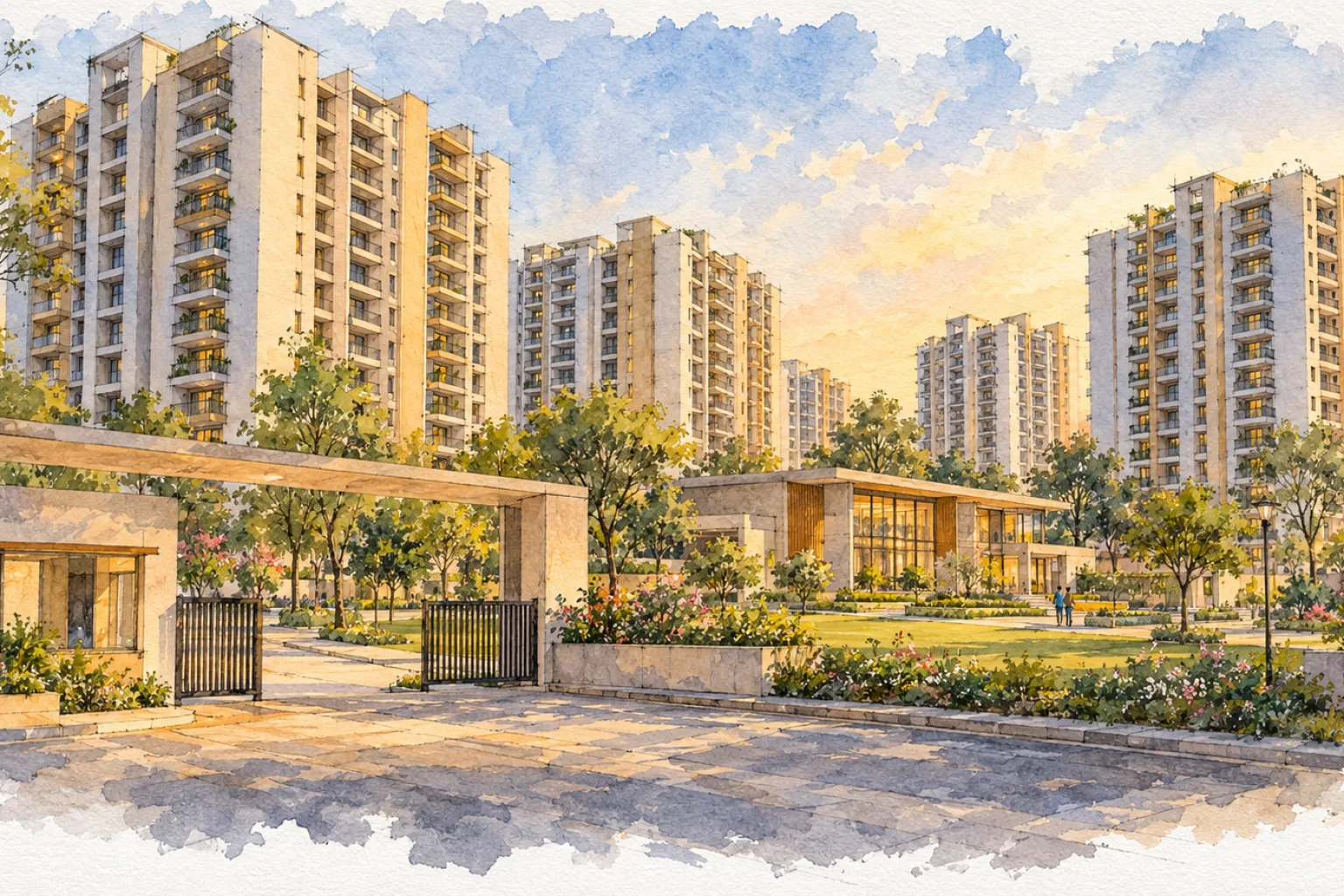 Watercolour illustration of P.P. Green City (not the actual project)