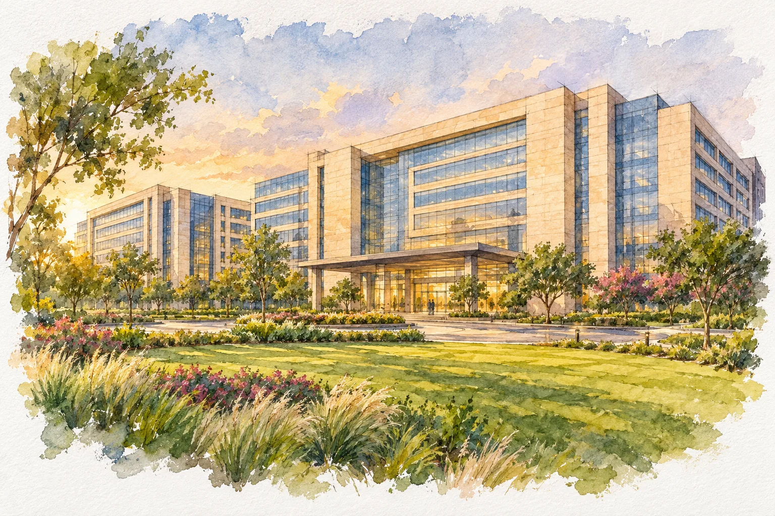 Watercolour illustration of Paras Twin Towers (not the actual project)