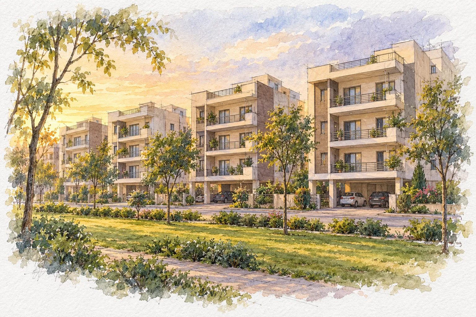 Watercolour illustration of Parker White Lily Residency (not the actual project)