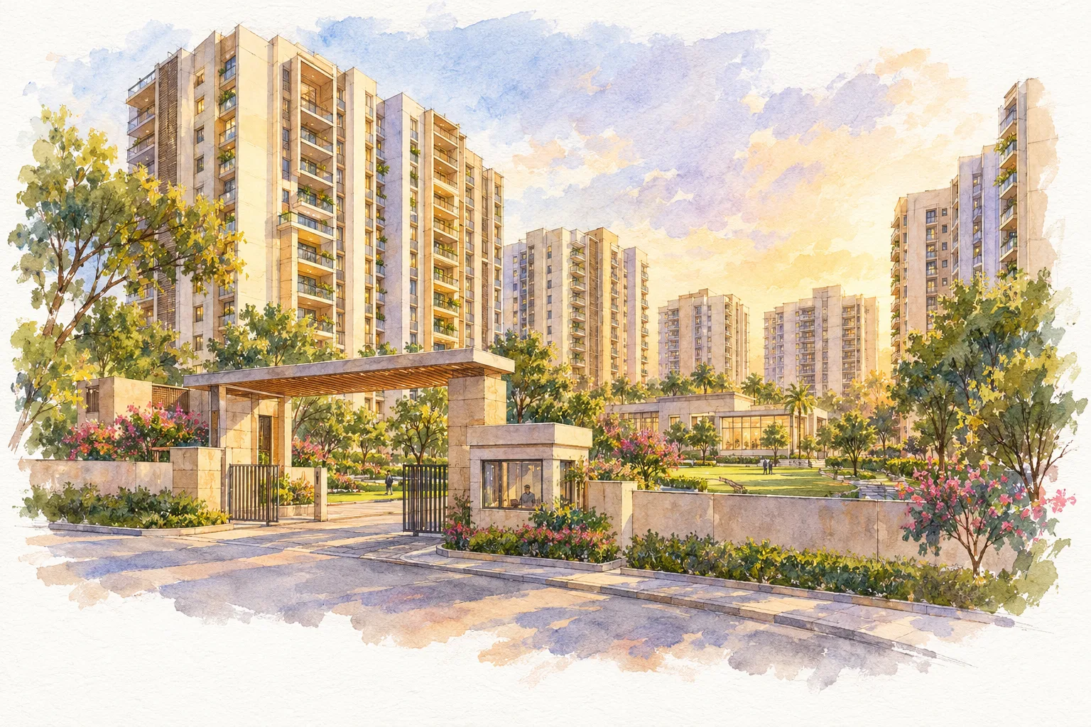 Watercolour illustration of Parsvnath La Tropicana (not the actual project)
