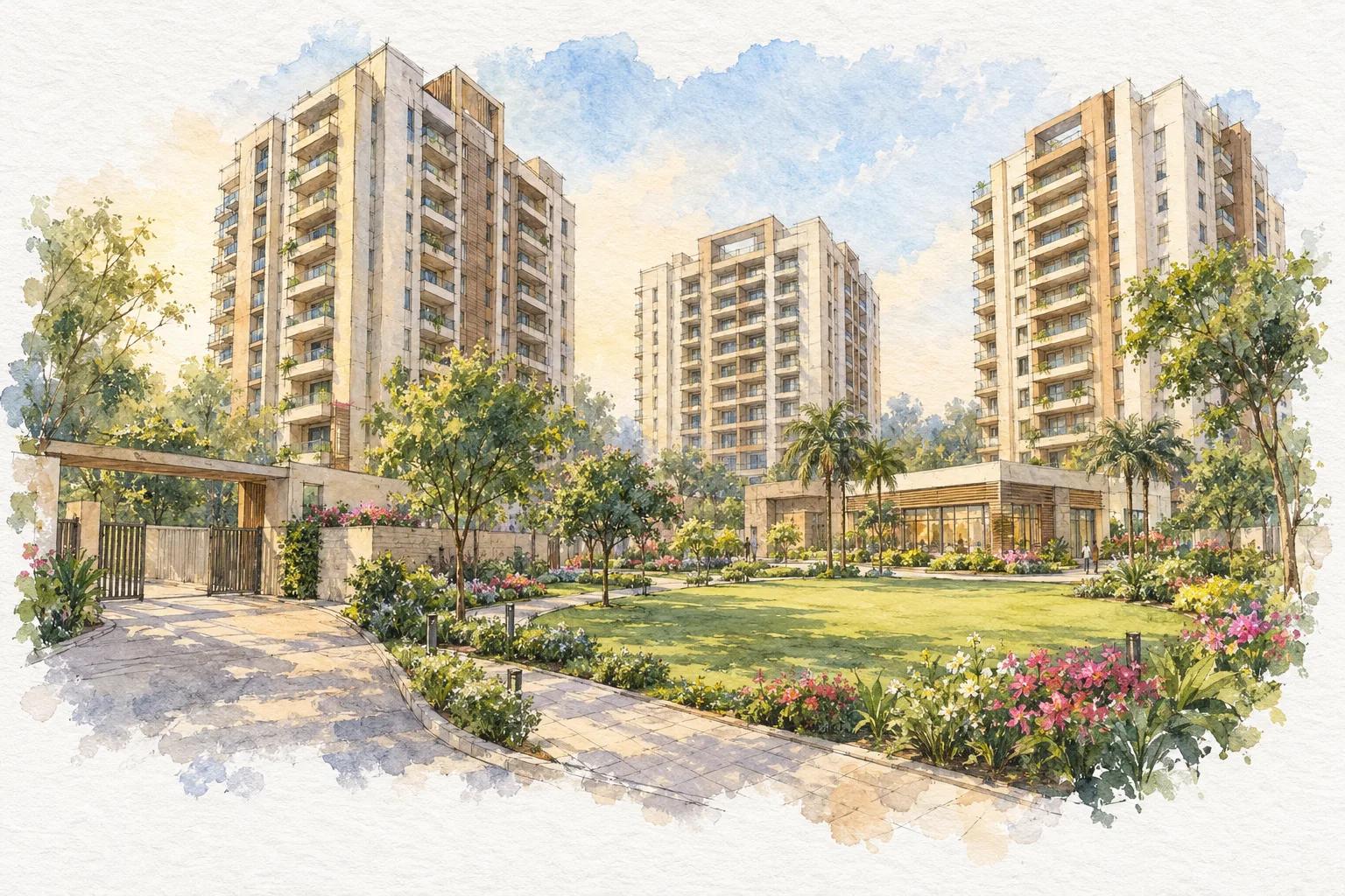 Watercolour illustration of Parsvnath Paramount (not the actual project)