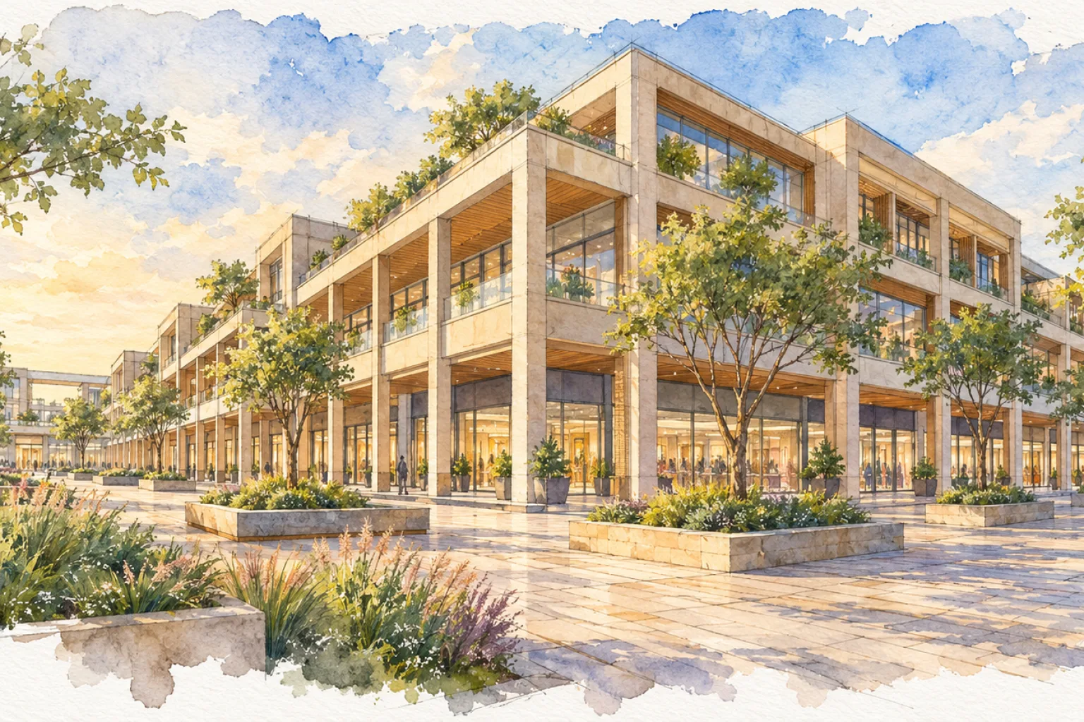 Watercolour illustration of PKS Town Central (not the actual project)
