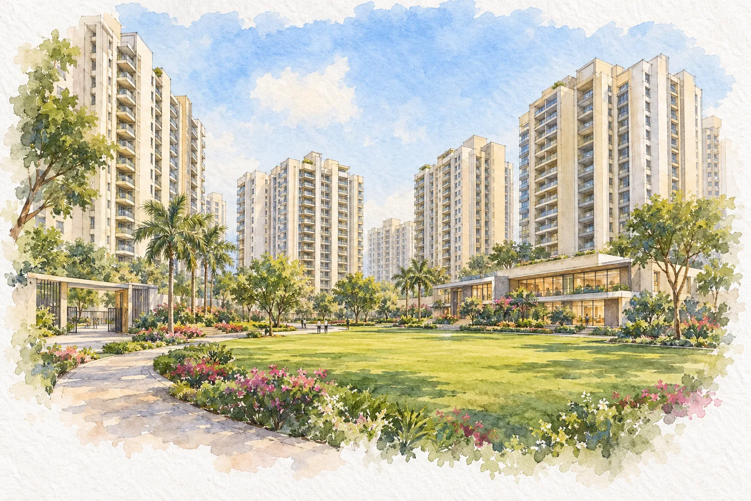 Watercolour illustration of ROF Insignia Park 88 (not the actual project)
