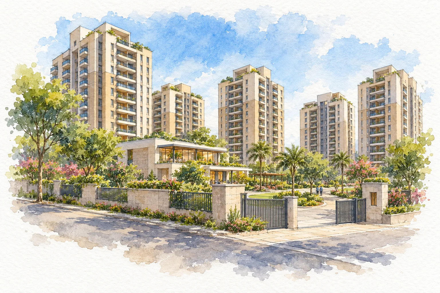 Watercolour illustration of S3 Green Avenue (not the actual project)