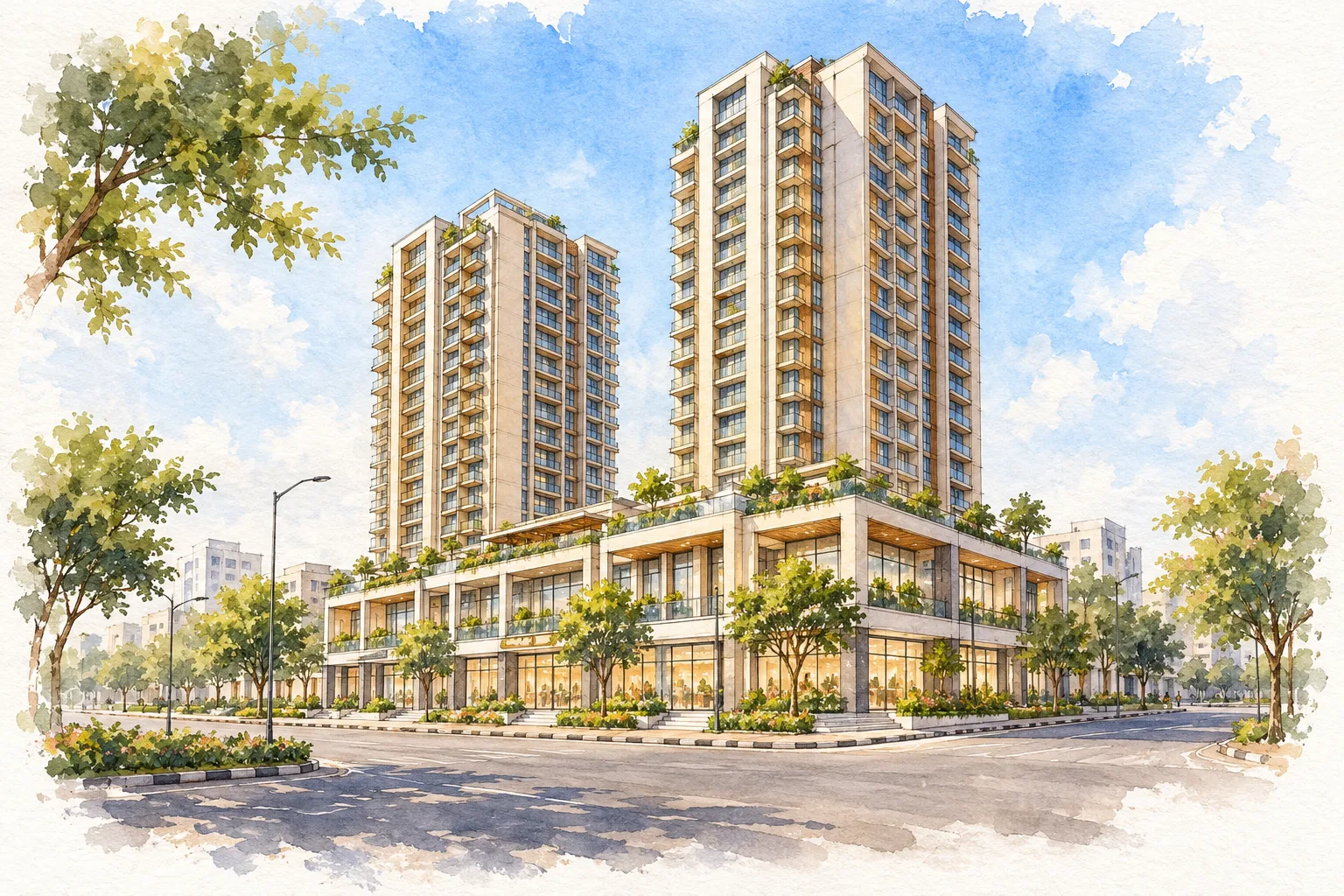 Watercolour illustration of Sawasdee Centre (not the actual project)