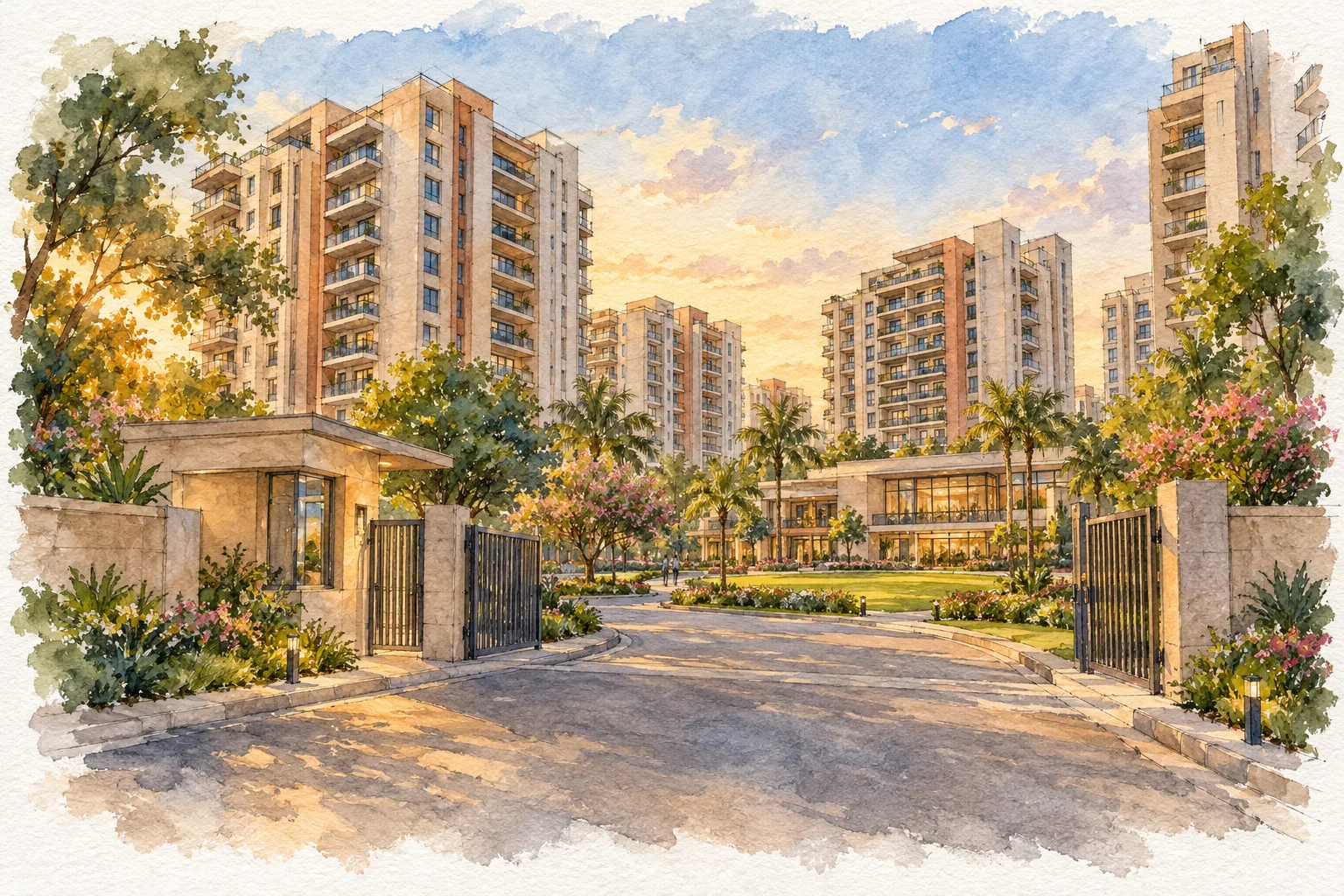 Watercolour illustration of Sawasdee Heights (not the actual project)