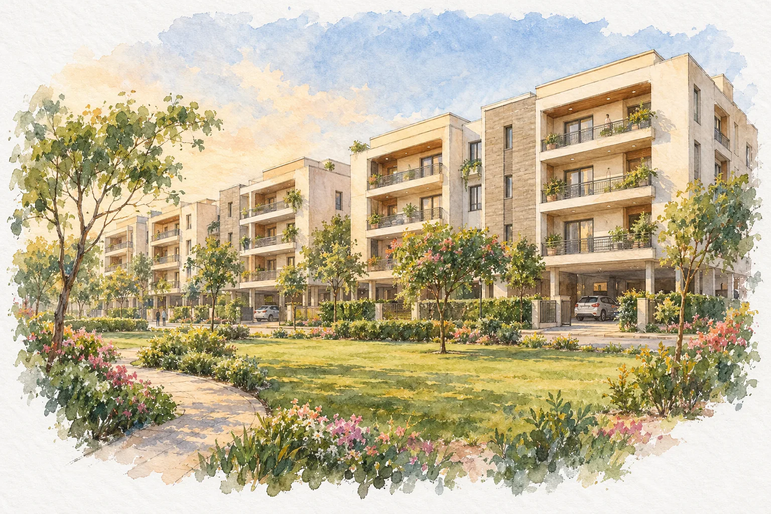Watercolour illustration of SHF Floors (not the actual project)