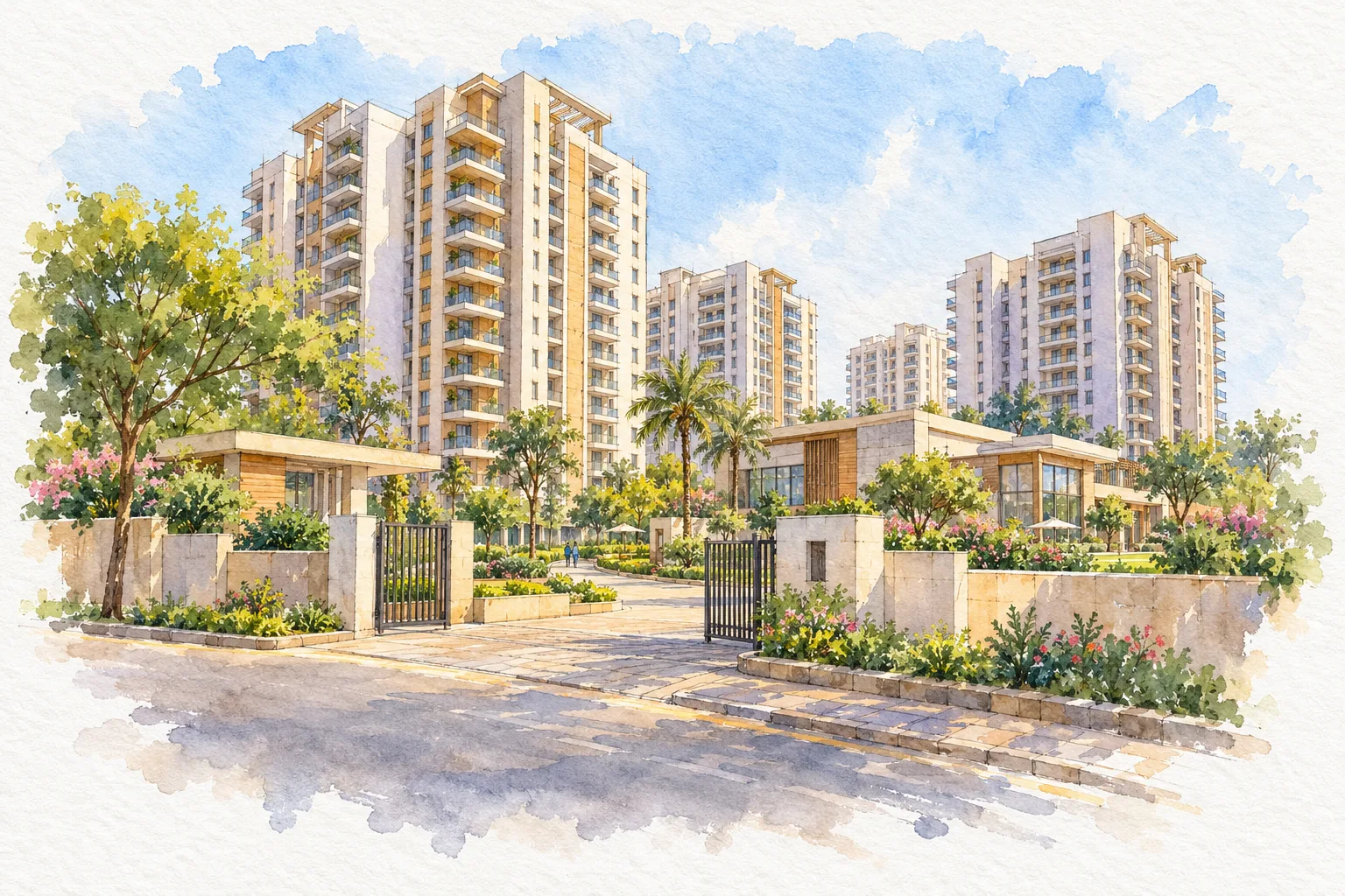 Watercolour illustration of Shree Homes Phase II (not the actual project)