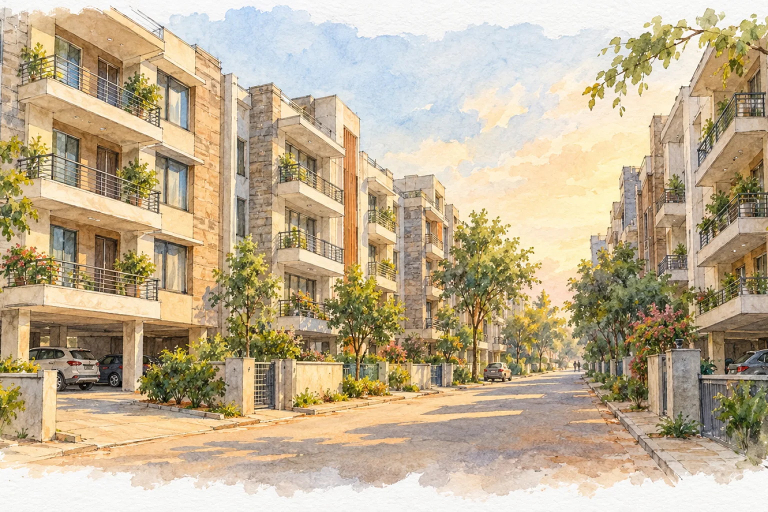 Watercolour illustration of Signature Global Park I Extension (not the actual project)
