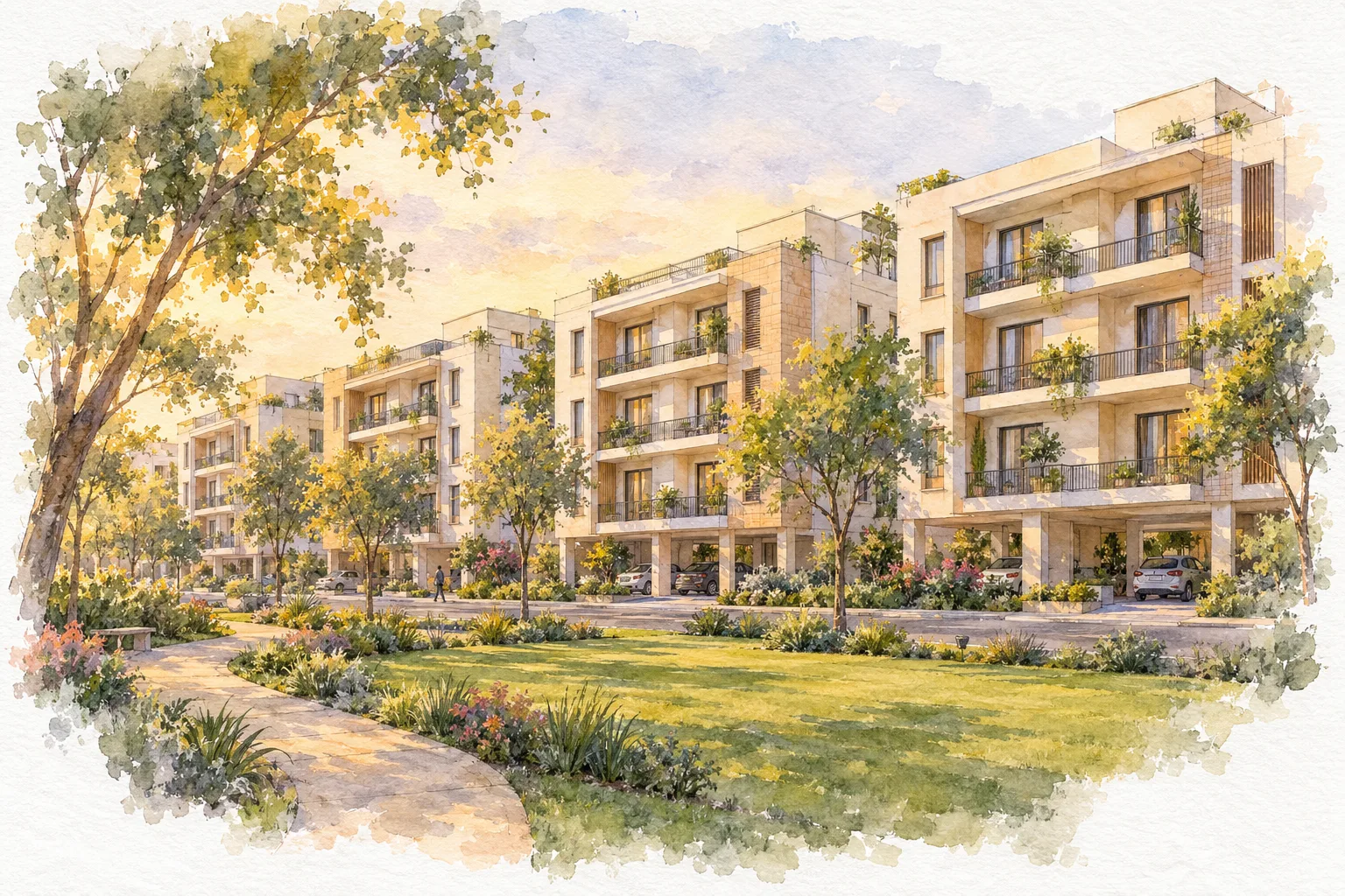 Watercolour illustration of Signature Global Park II (not the actual project)