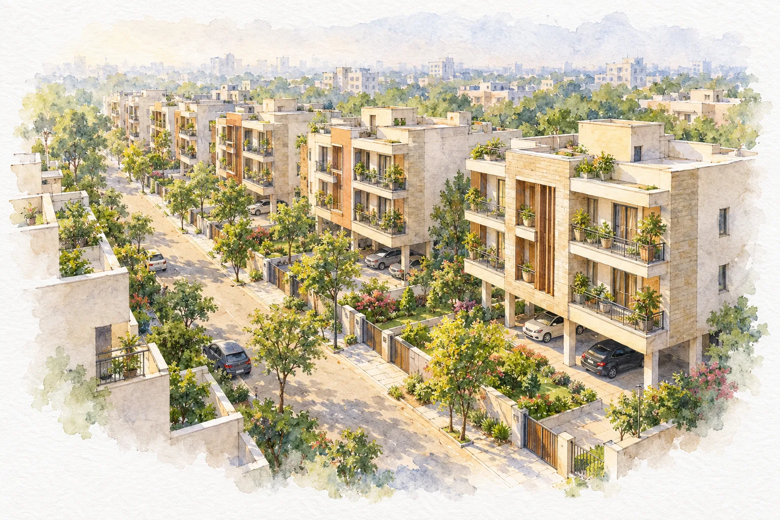 Watercolour illustration of Signature Global Park III (not the actual project)