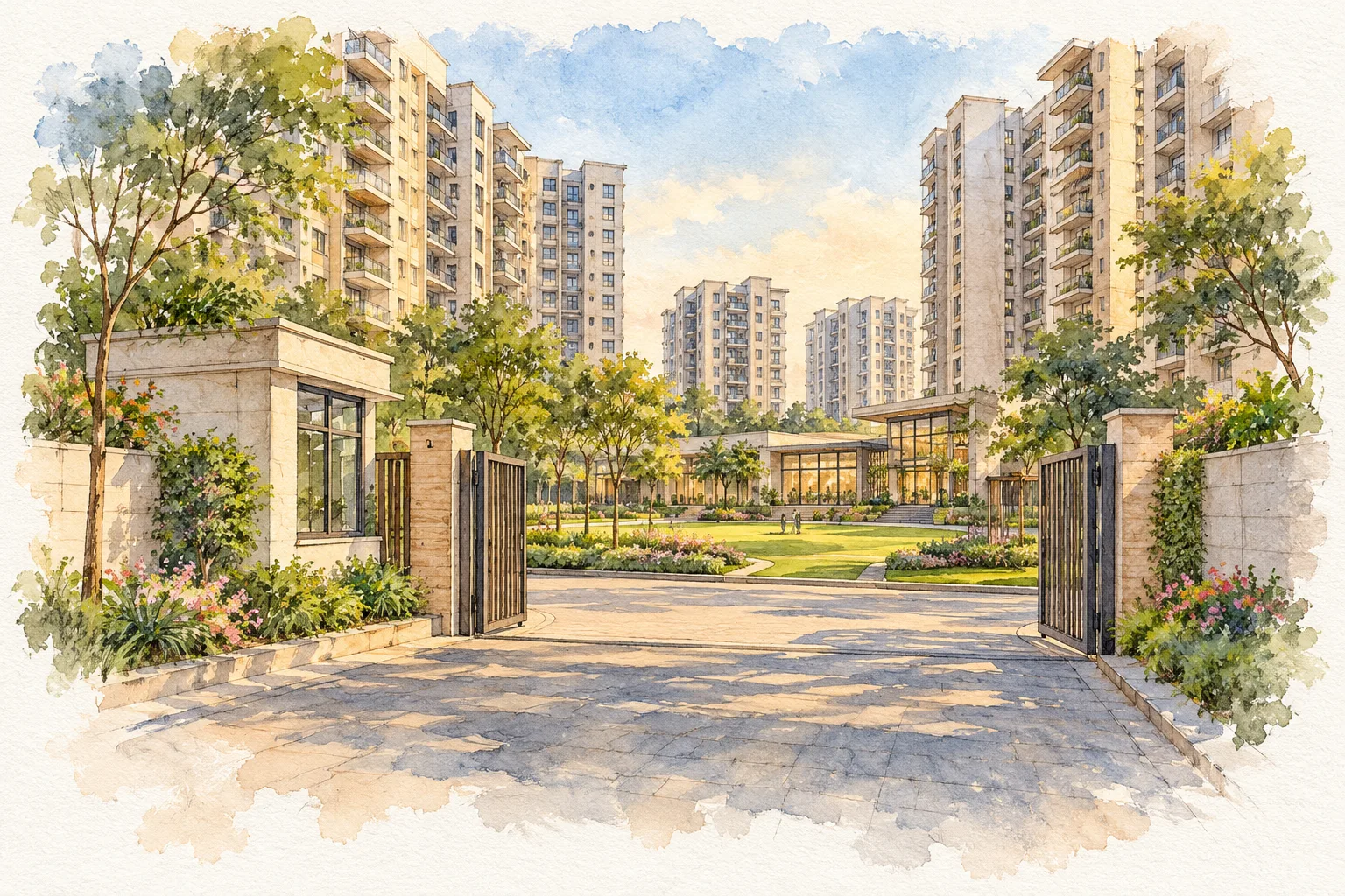 Watercolour illustration of Signature Global The Millennia 3 (not the actual project)