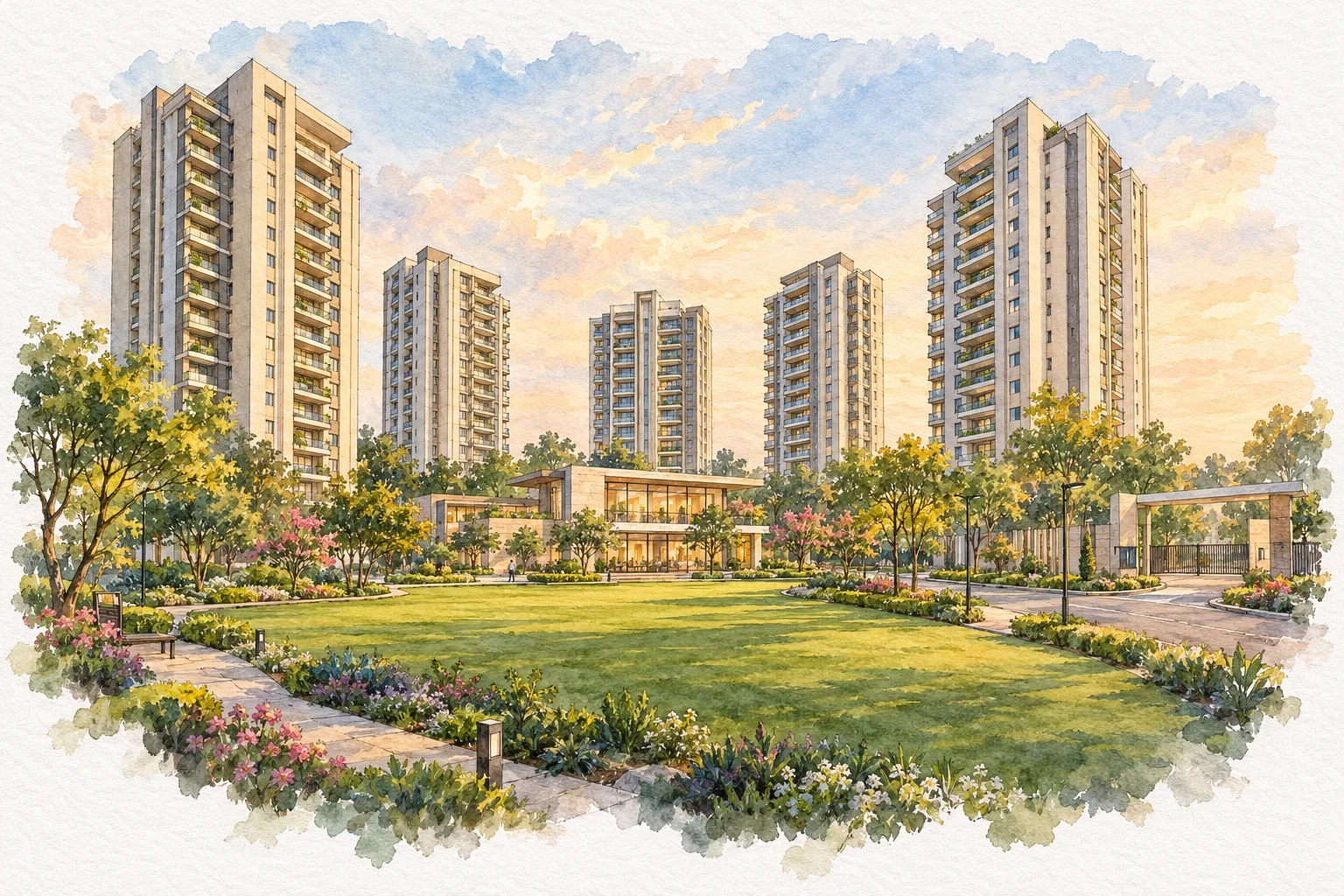 Watercolour illustration of Silverglades The Legacy (not the actual project)
