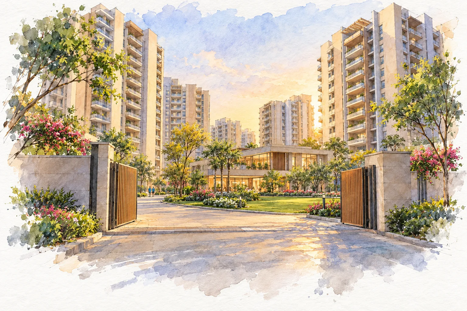 Watercolour illustration of Smartworld Nature's Court (not the actual project)