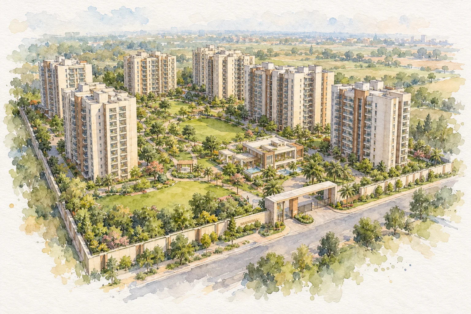 Watercolour illustration of SNPC NV City (not the actual project)