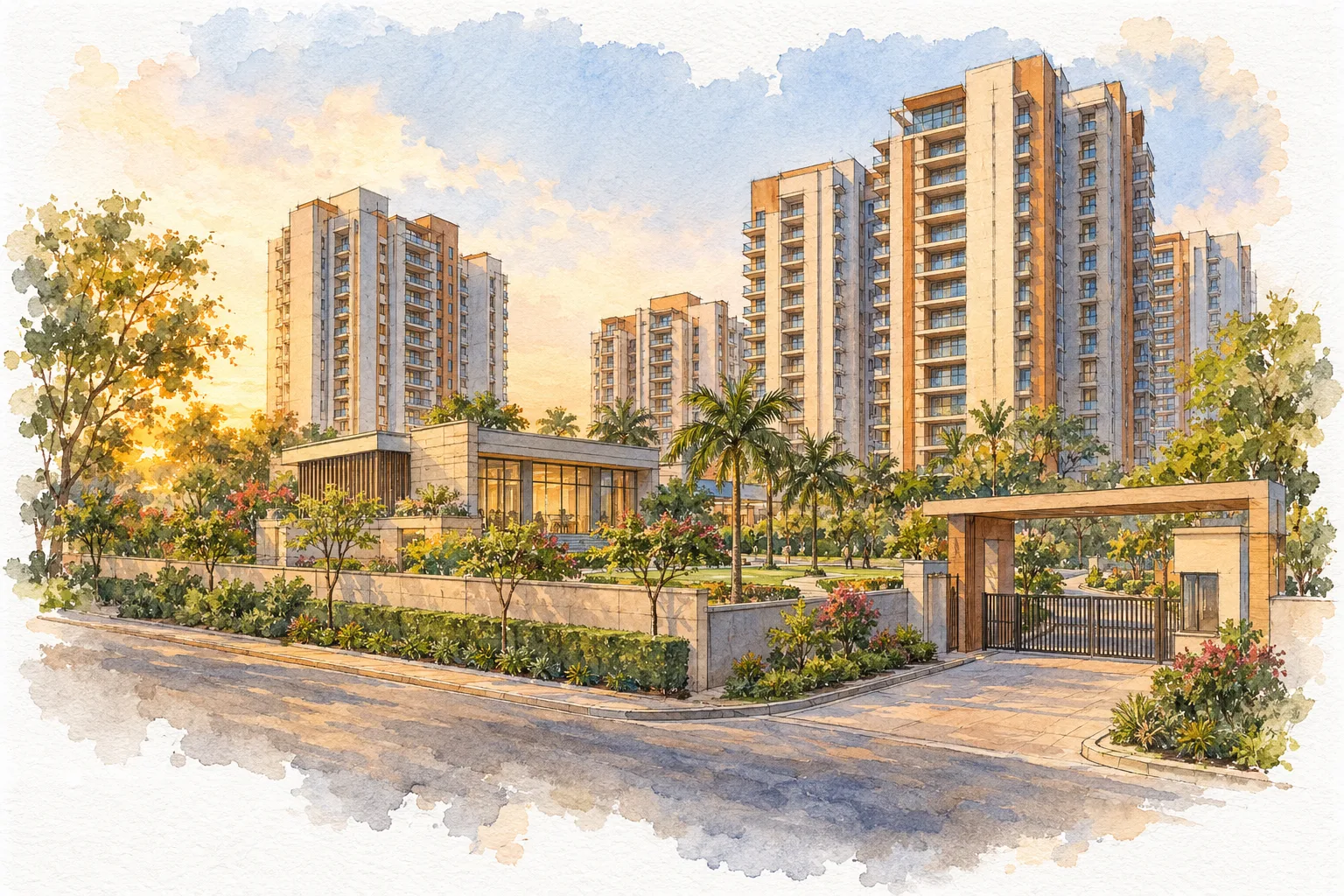 Watercolour illustration of Sobha Crescent (not the actual project)