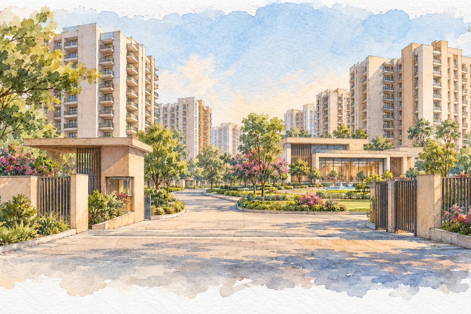 Watercolour illustration of Soha Arconia City (not the actual project)