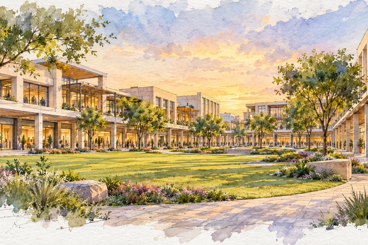 Watercolour illustration of SPJ Arora Industrial Park (not the actual project)