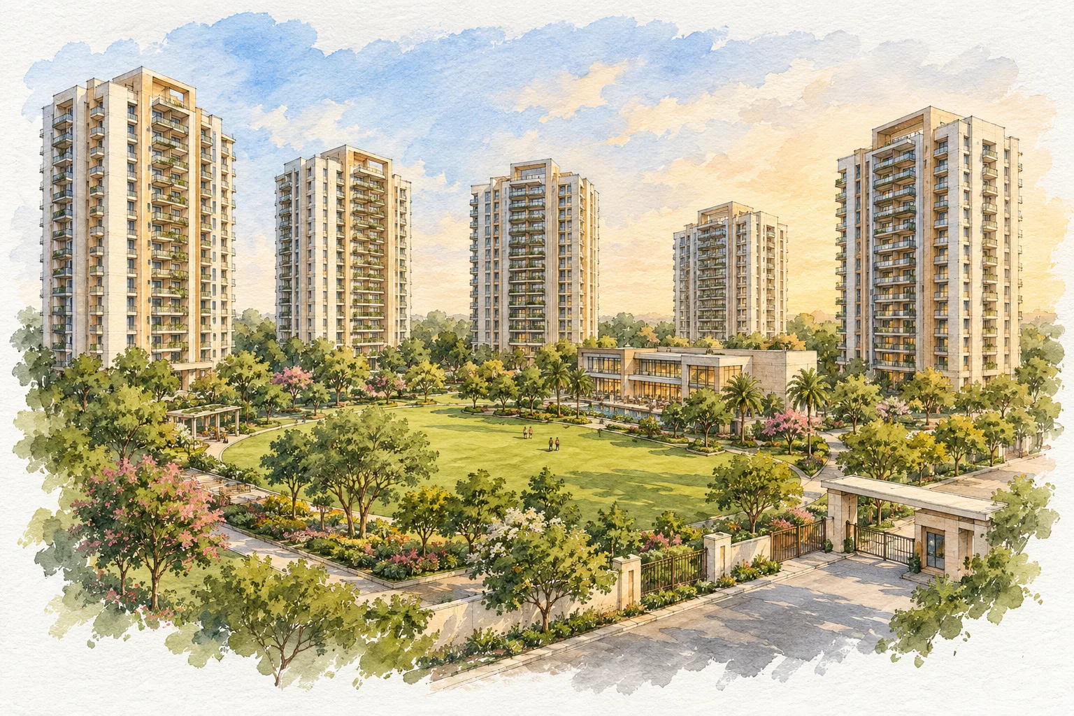 Watercolour illustration of Suncity Monarch Residences (not the actual project)