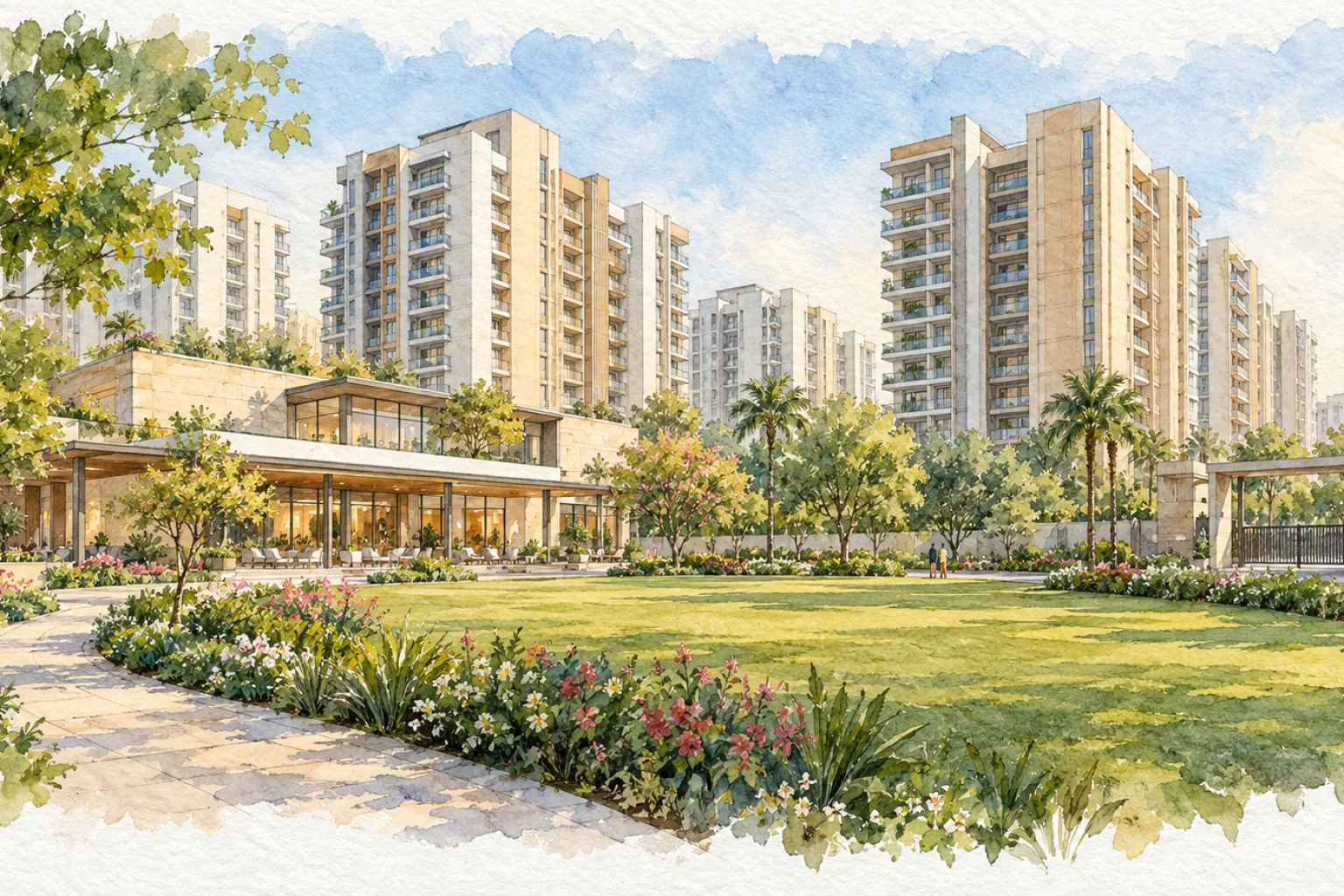 Watercolour illustration of Supermax Avenue 35 (not the actual project)