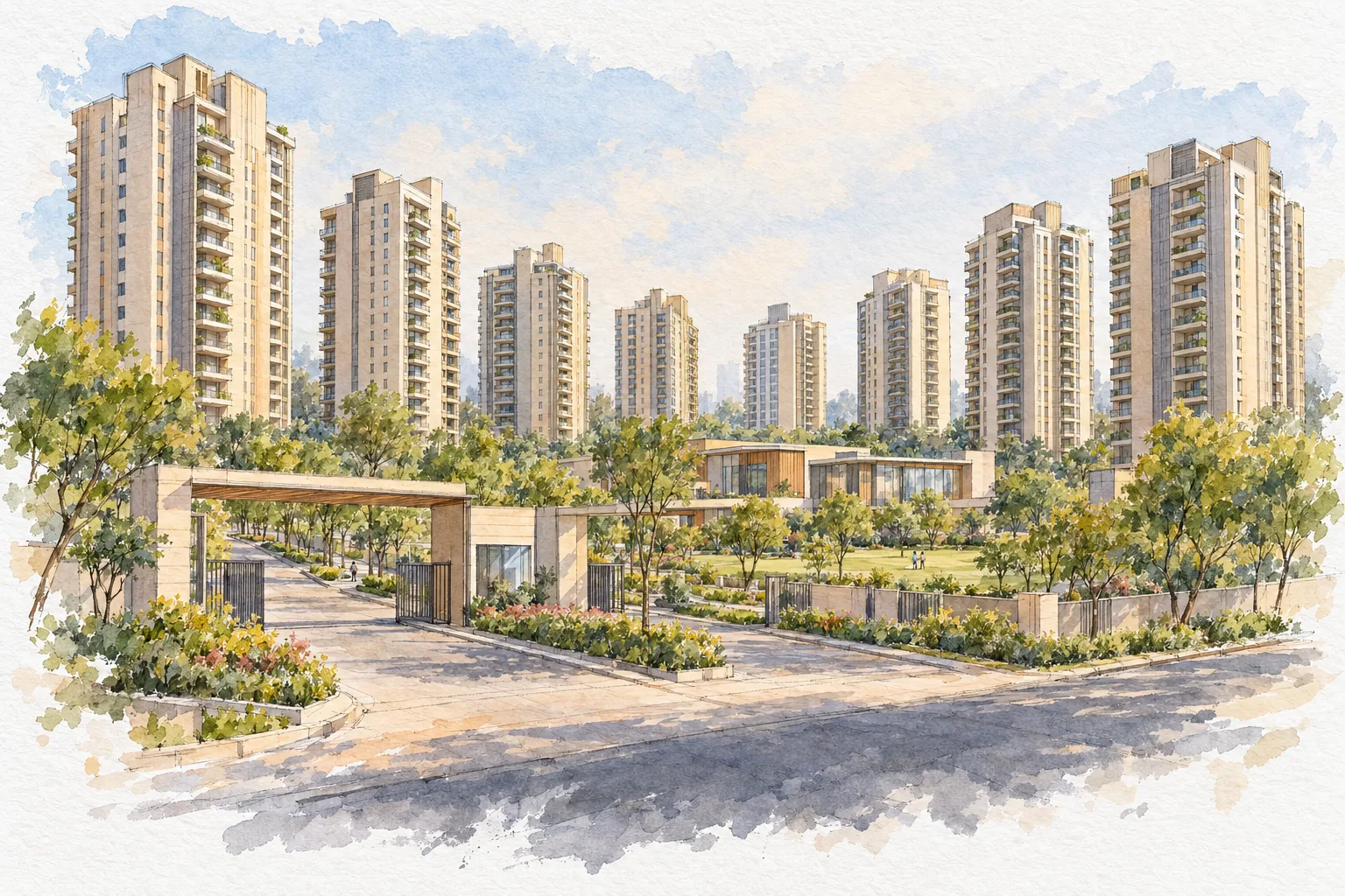 Watercolour illustration of Tashee Capital Gateway (not the actual project)