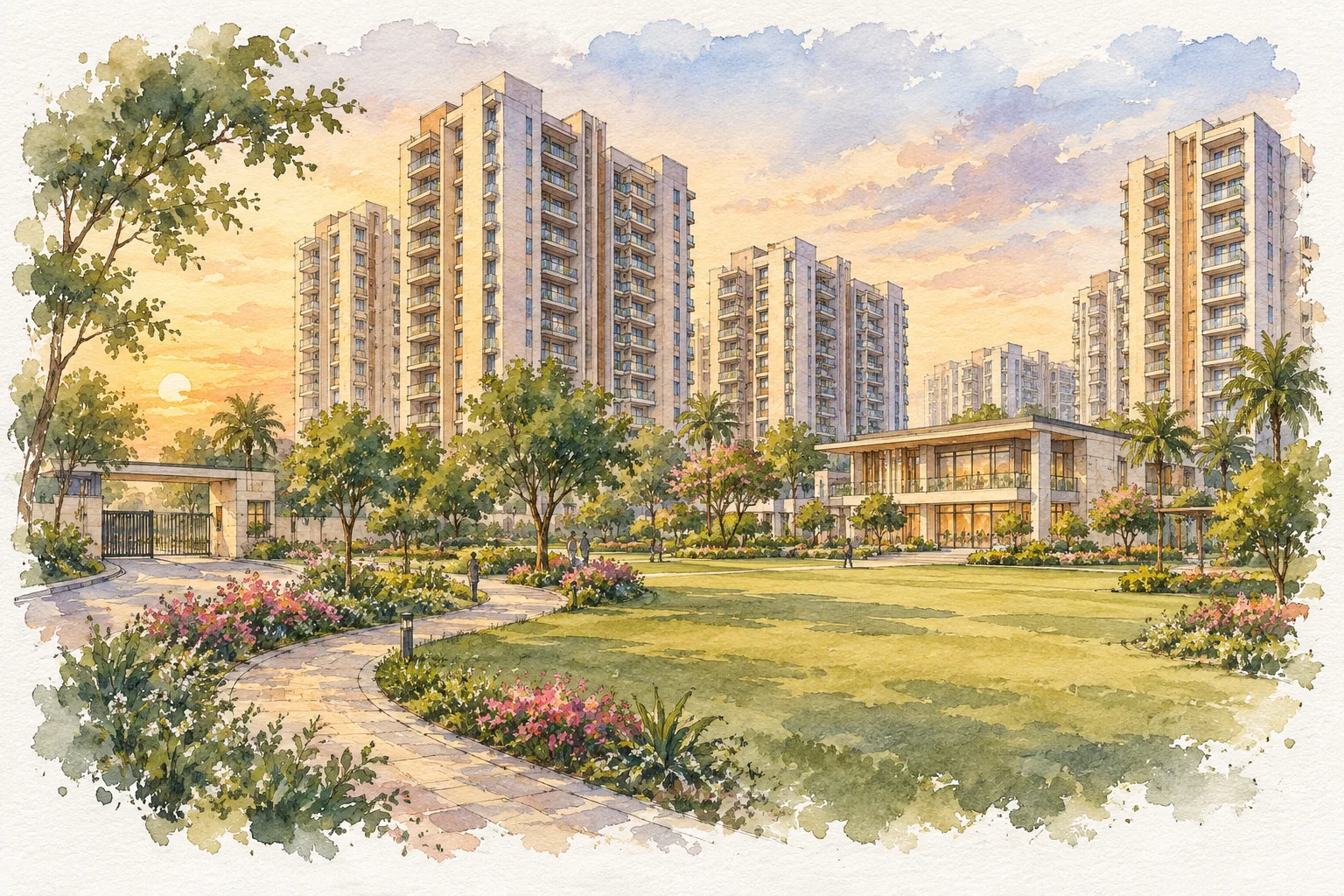 Watercolour illustration of TDI Kingsbury Apartments (not the actual project)