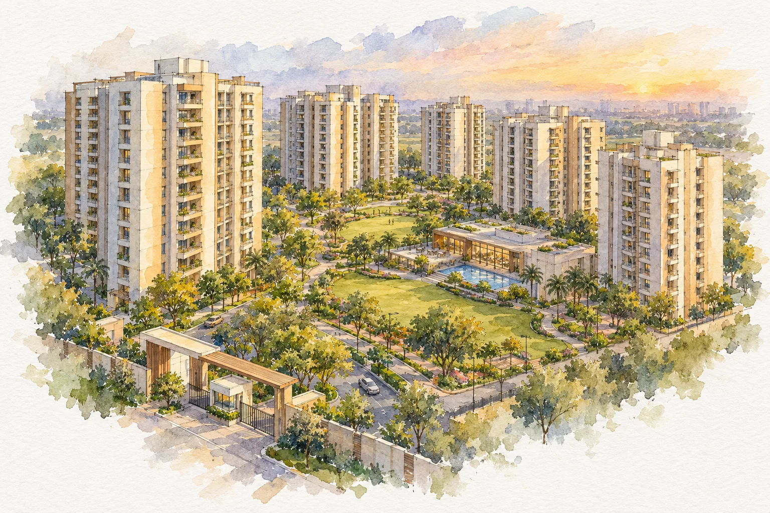 Watercolour illustration of TDI Lake Grove City (not the actual project)