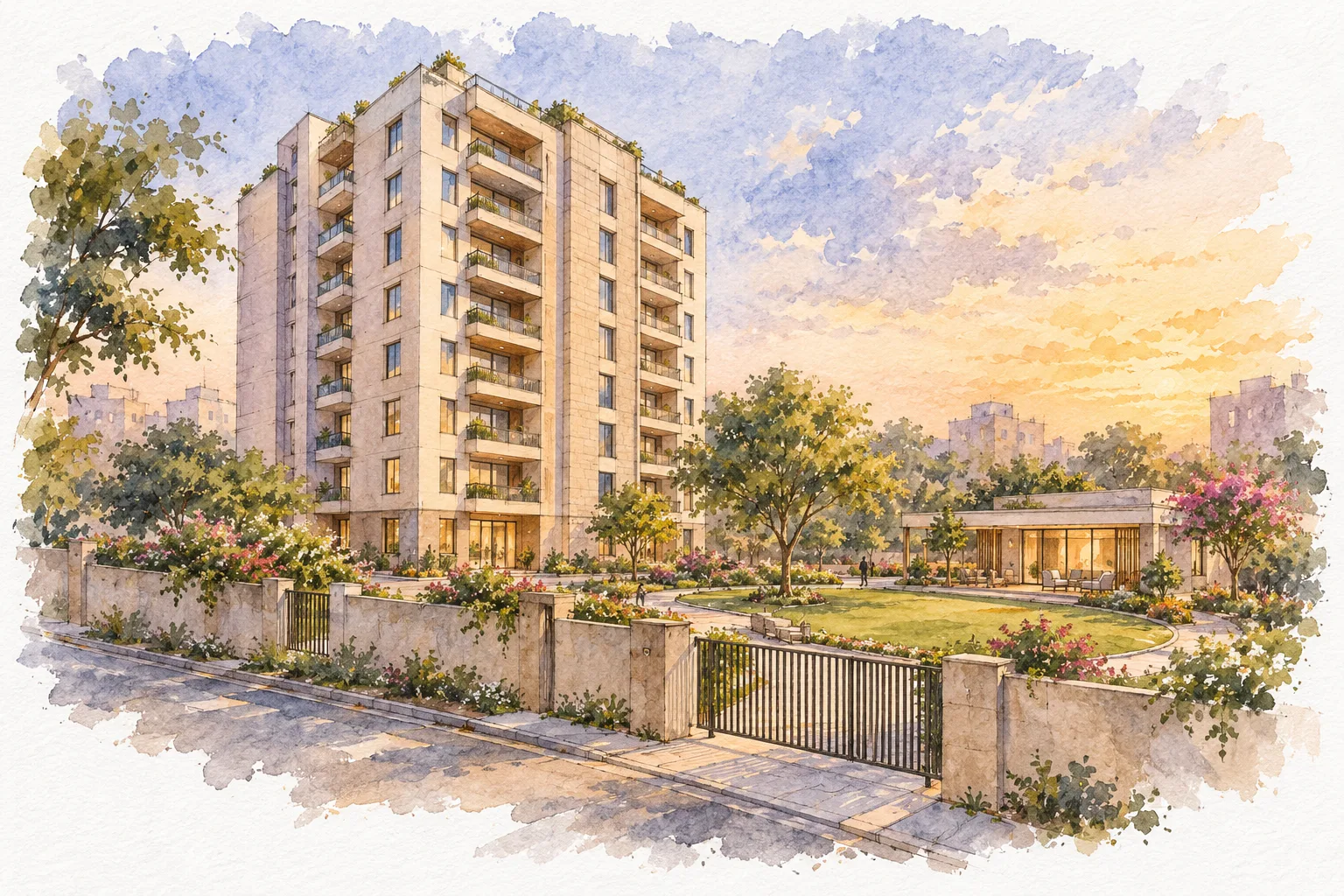 Watercolour illustration of The Connaught Residences (not the actual project)