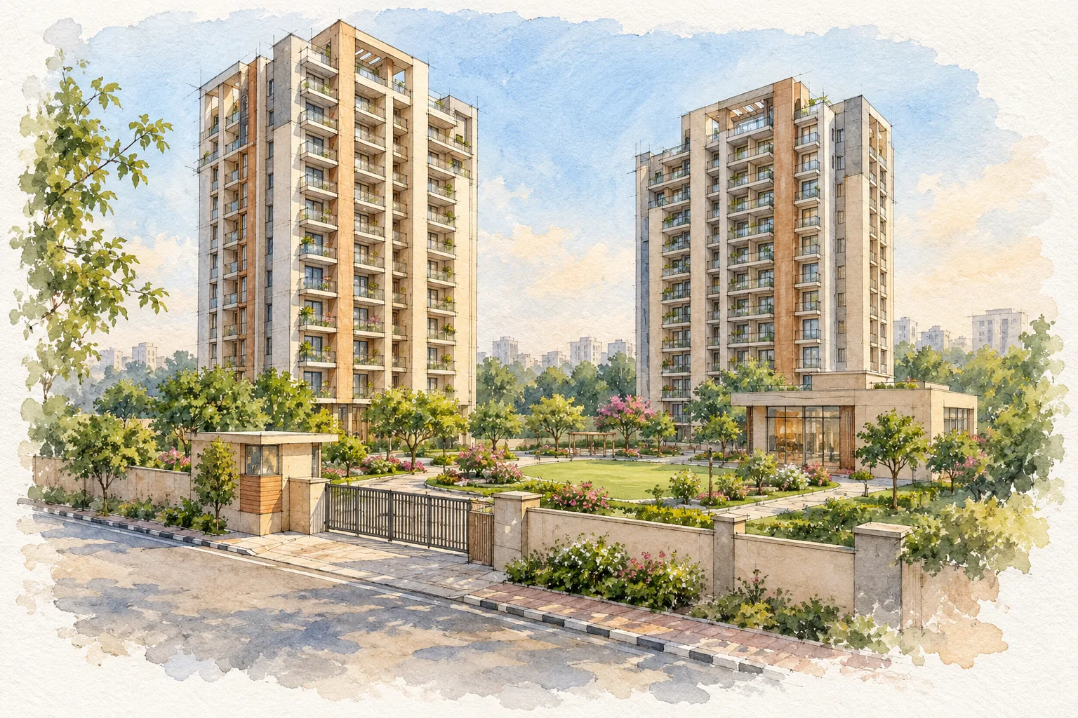 Watercolour illustration of The Horizon Residences (not the actual project)