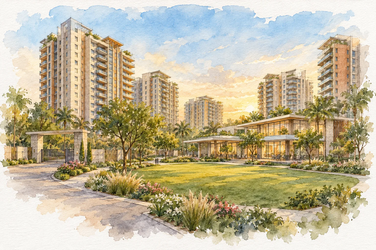 Watercolour illustration of Unitech The Willows (not the actual project)