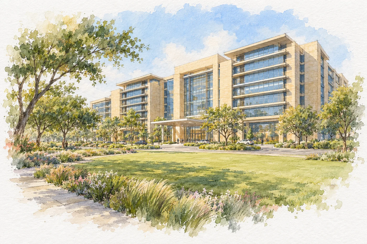 Watercolour illustration of Vatika INXT City Centre (not the actual project)